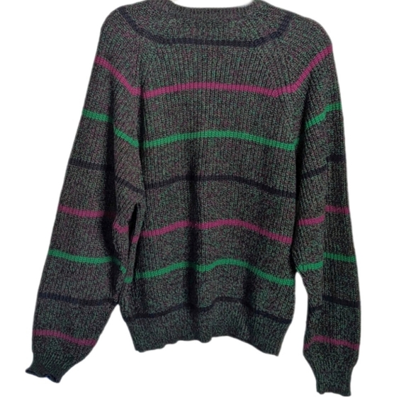 Vintage 1980s Medium Gray Oakton Striped Pullover Grandpa Chic Sweater - Picture 4 of 6